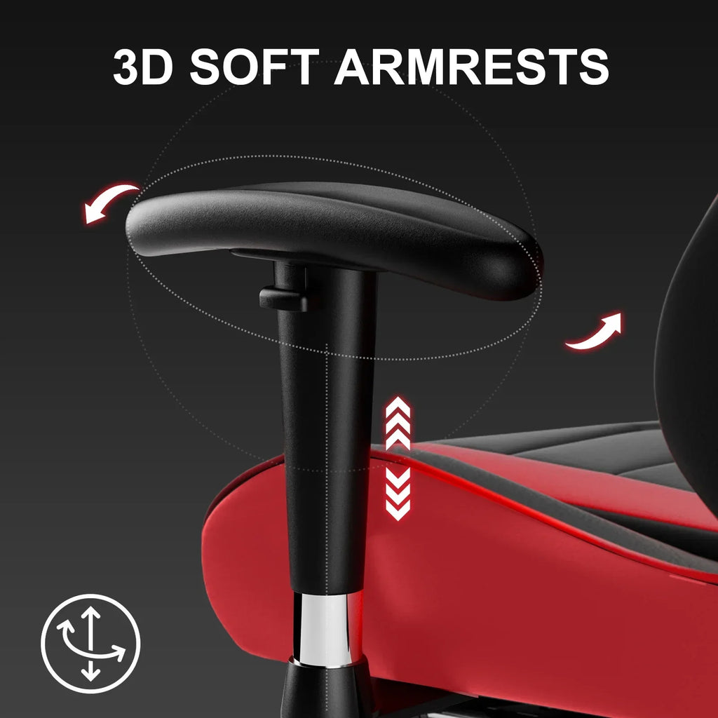 Nouveauté 2026 – Chaise de jeu GTRACING , chaise de bureau ergonomique avec soutien lombaire, revêtement en cuir PU, repose-pieds et appui-tête réglable, rouge