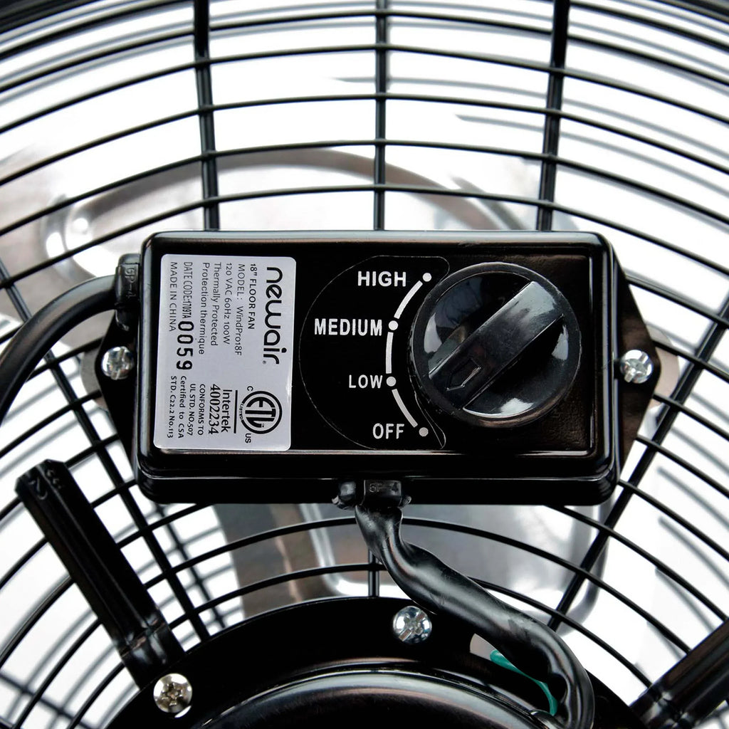 Nouveauté 2026 – Ventilateur de sol industriel haute vitesse Newair 18" , robuste, en métal, inclinaison réglable, 3 vitesses jusqu'à 4012 CFM, interrupteur rotatif
