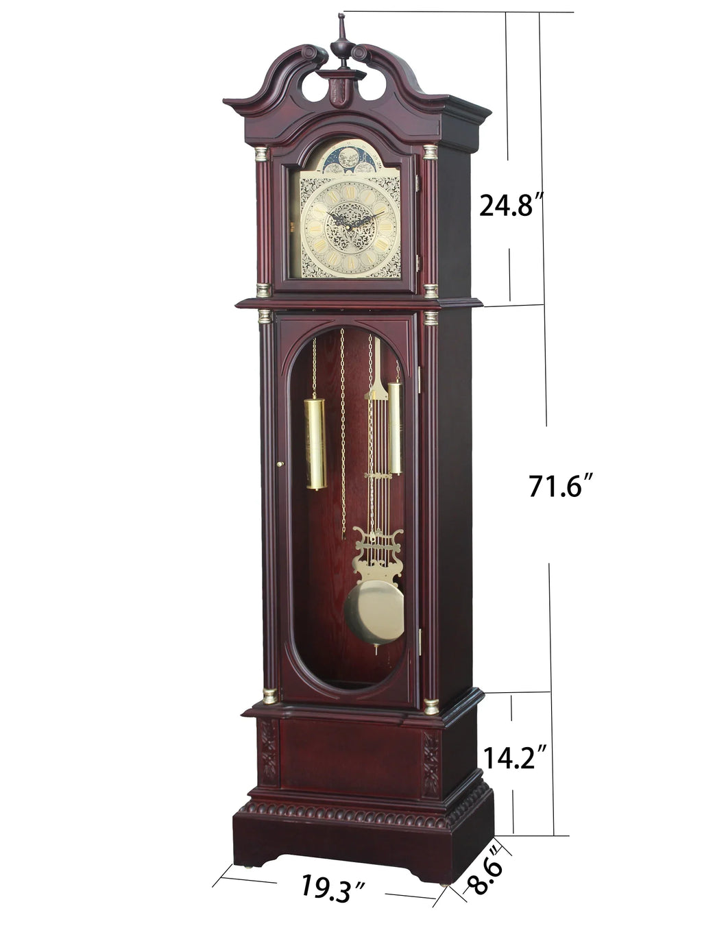 Nouveauté 2026 – Horloge grand-père sur pied 72" (183 cm) finition cerisier, année
