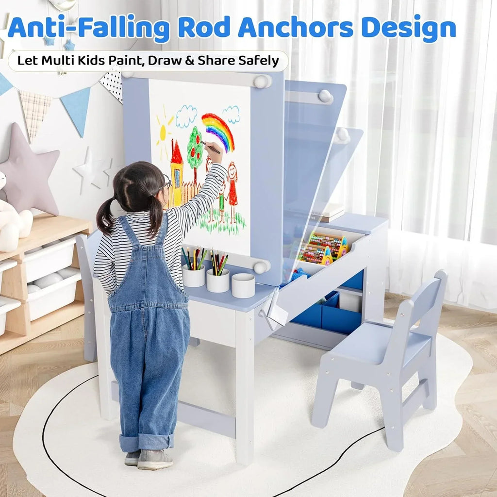 Nouveauté 2026 – Ensemble table et 2 chaises LAZY BUDDY pour enfants , chevalet 2 en 1 et table de bricolage pour tout-petits avec bacs de rangement, gobelets de peinture et rouleau de papier, idéal pour les enfants de 3 ans et plus