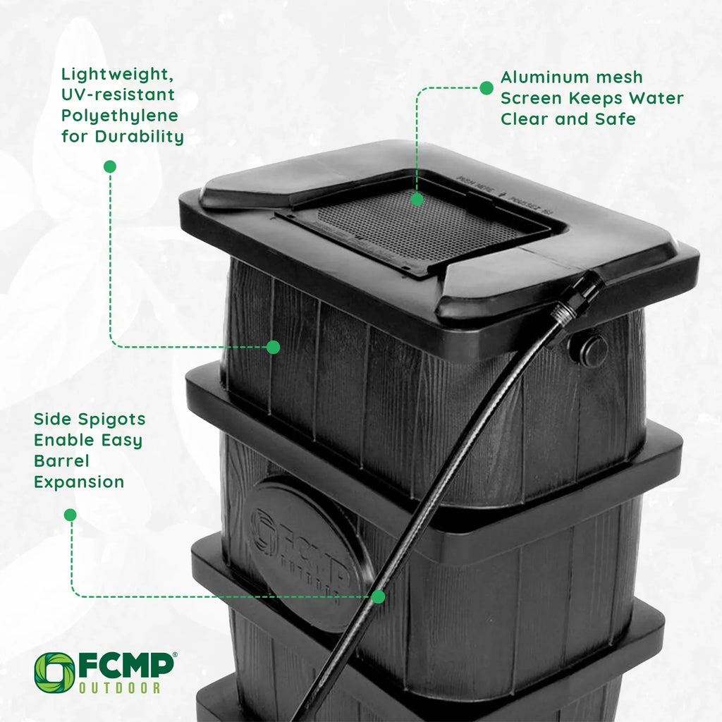 Nouveauté 2026 – Récupérateur d'eau de pluie extérieur FCMP Outdoor WG4000-GRY, aspect bois