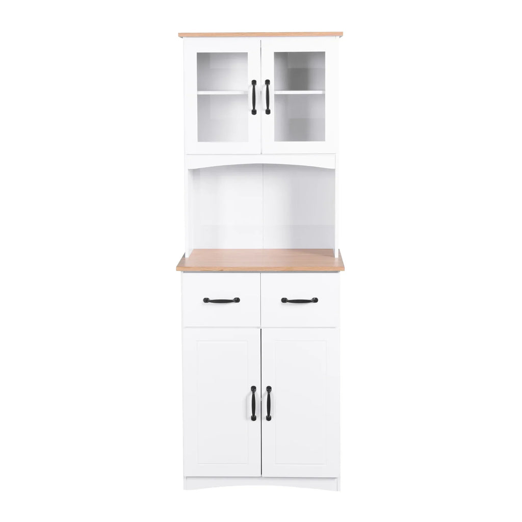 Nouveauté 2026 – ! Meuble de cuisine en bois blanc avec portes vitrées encadrées et tiroir, idéal pour ranger le garde-manger et le micro-ondes