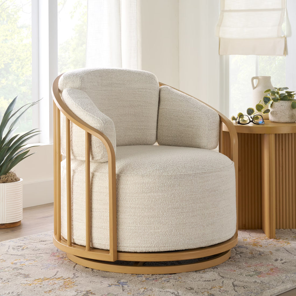 Nouveauté 2026 – Fauteuil pivotant Lillian Birdcage, lin crème, collection Better Homes & Gardens