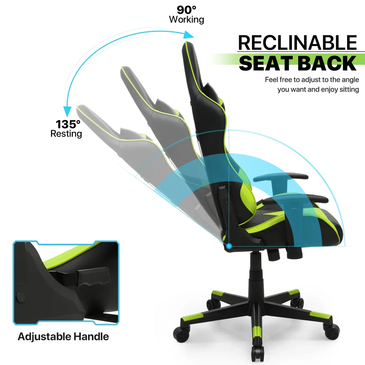 Nouveauté 2026 – Chaise de jeu ergonomique Magshion , chaise de jeu confortable, chaise de bureau en cuir, chaise de jeu pivotante et réglable, bleue