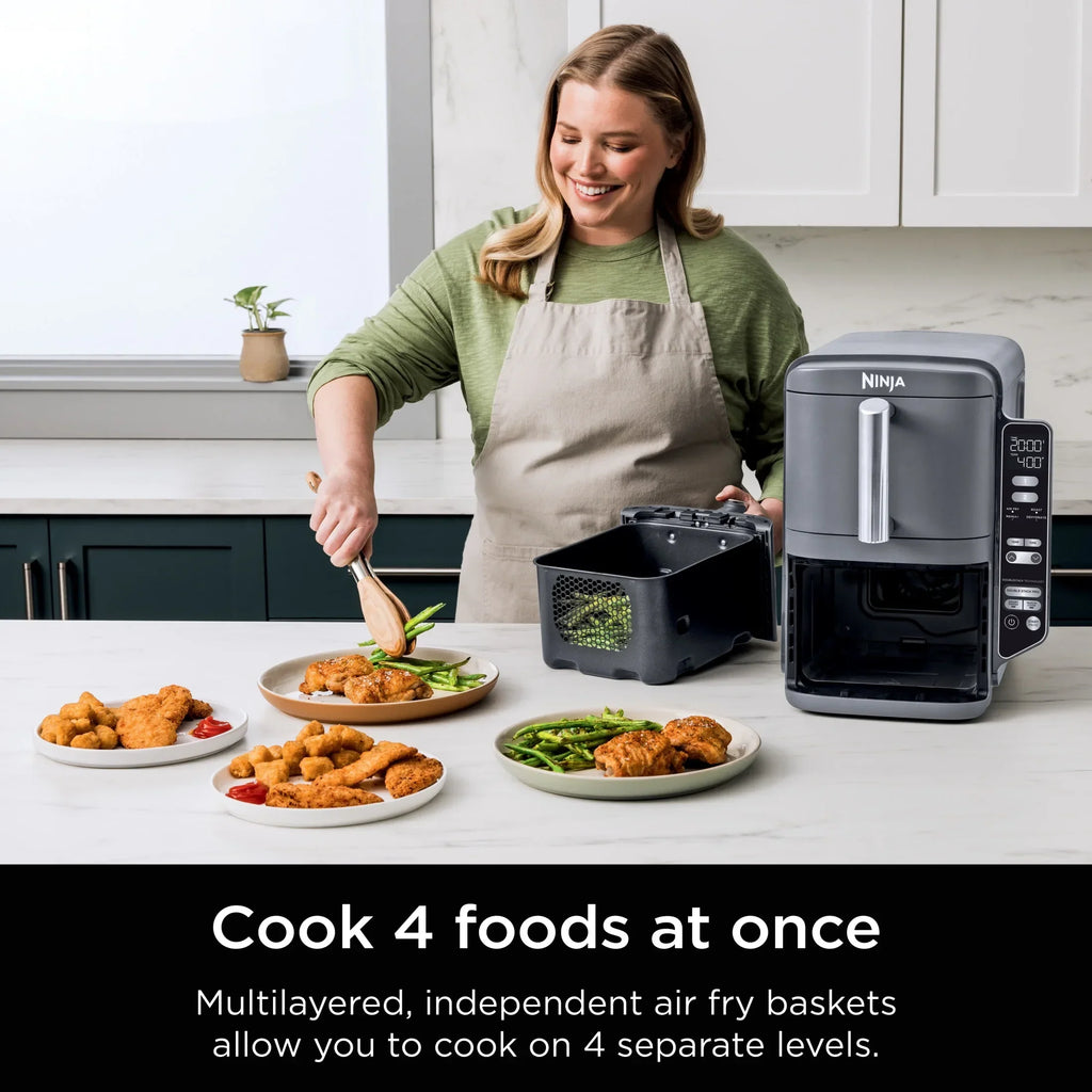 Nouveauté 2026 – Friteuse à air Ninja DoubleStack XL à 2 paniers, technologie DoubleStack permettant de cuire 4 aliments simultanément, conception compacte, 10 pintes, 4 en 1, Smart Finish & Match Cook, SL400