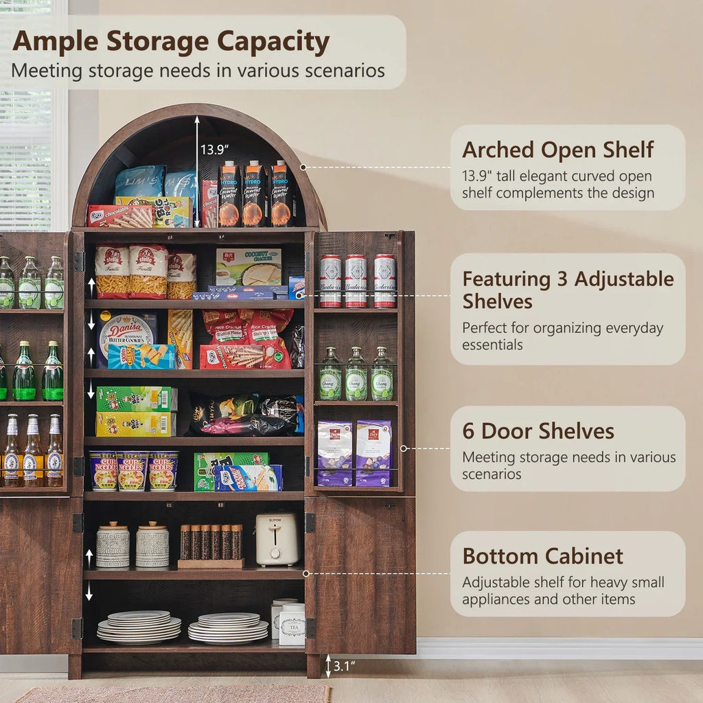 Nouveauté 2026 – Armoire de rangement de cuisine IFGET , 180 cm de haut, style arqué, avec étagères réglables, idéale pour la cuisine et la salle à manger