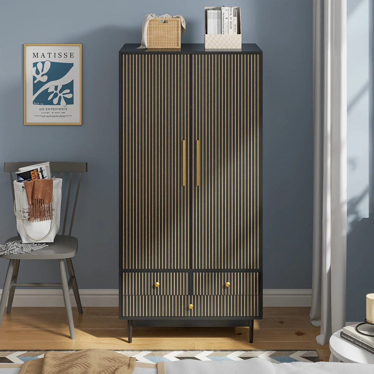Nouveauté 2026 – Armoire-penderie Armoire , meuble de rangement avec tiroirs et penderie pour chambre à coucher, blanc