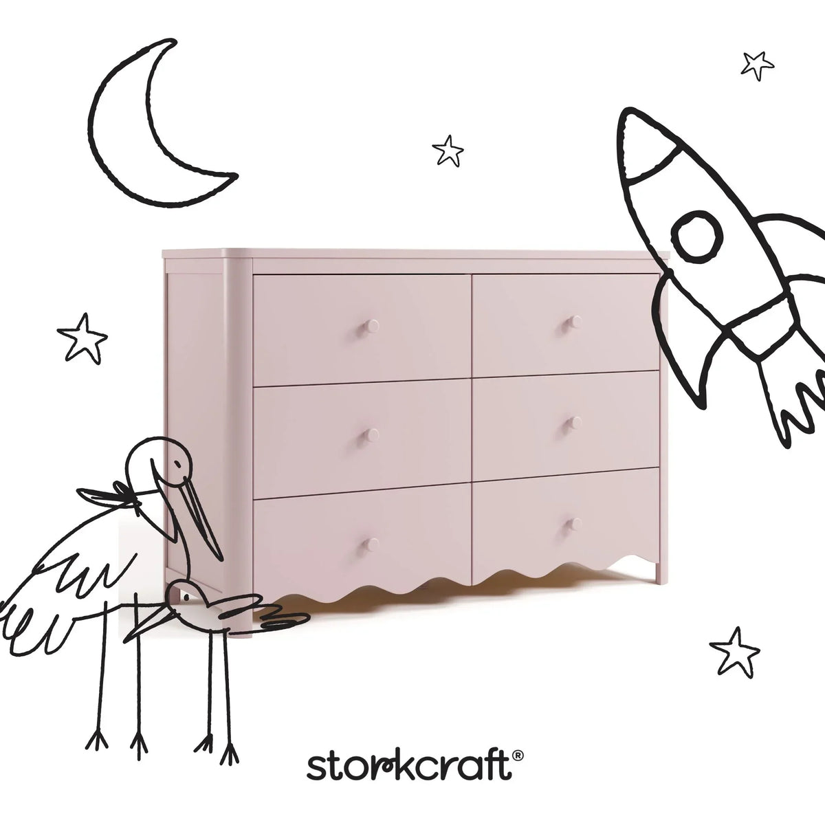 Nouveauté 2026 – Commode pour chambre d'enfant Storkcraft Casablanca 6 tiroirs, couleur sauge