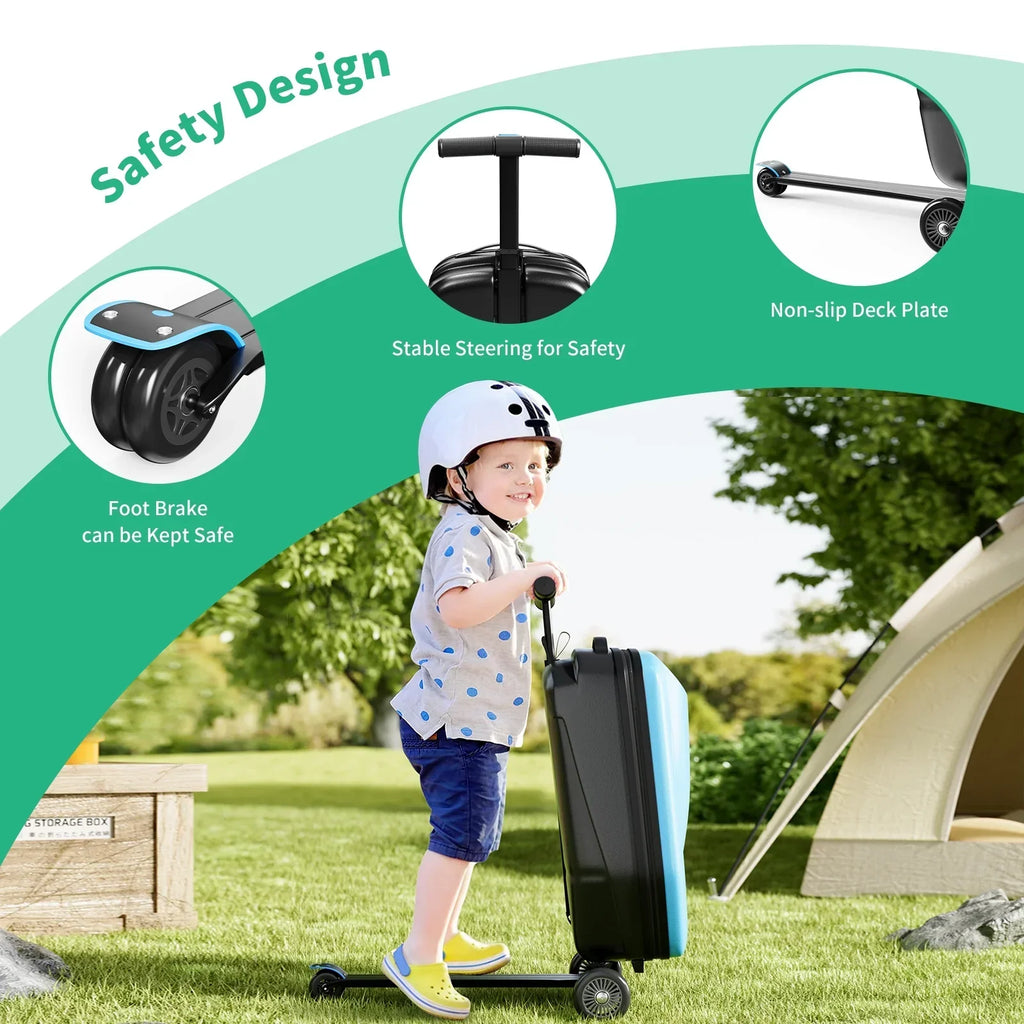 Nouveauté 2026 – Muhub - Valise-trottinette 2 en 1 pour enfants et adultes, pliable et à roulettes, bleu clair