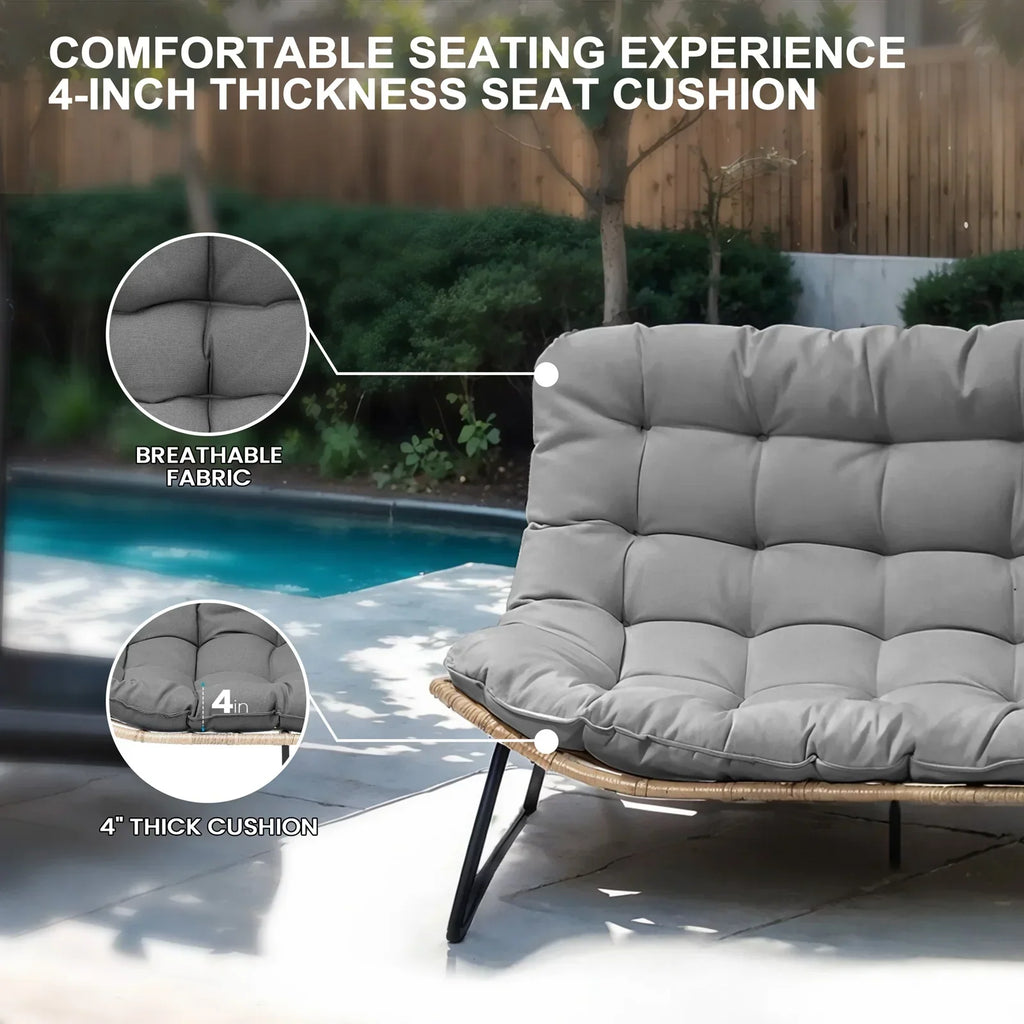 Nouveauté 2026 – Canapé deux places de patio Crestlive Products , grand meuble en rotin résistant aux intempéries avec coussins moelleux, canapé d'extérieur pour balcon, piscine, jardin (beige
