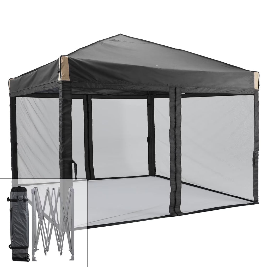 Nouveauté 2026 – Abri pliant Aoodor de 3,65 m x 3,65 m avec parois latérales en filet amovibles, tente d'extérieur portable et instantanée - Noir