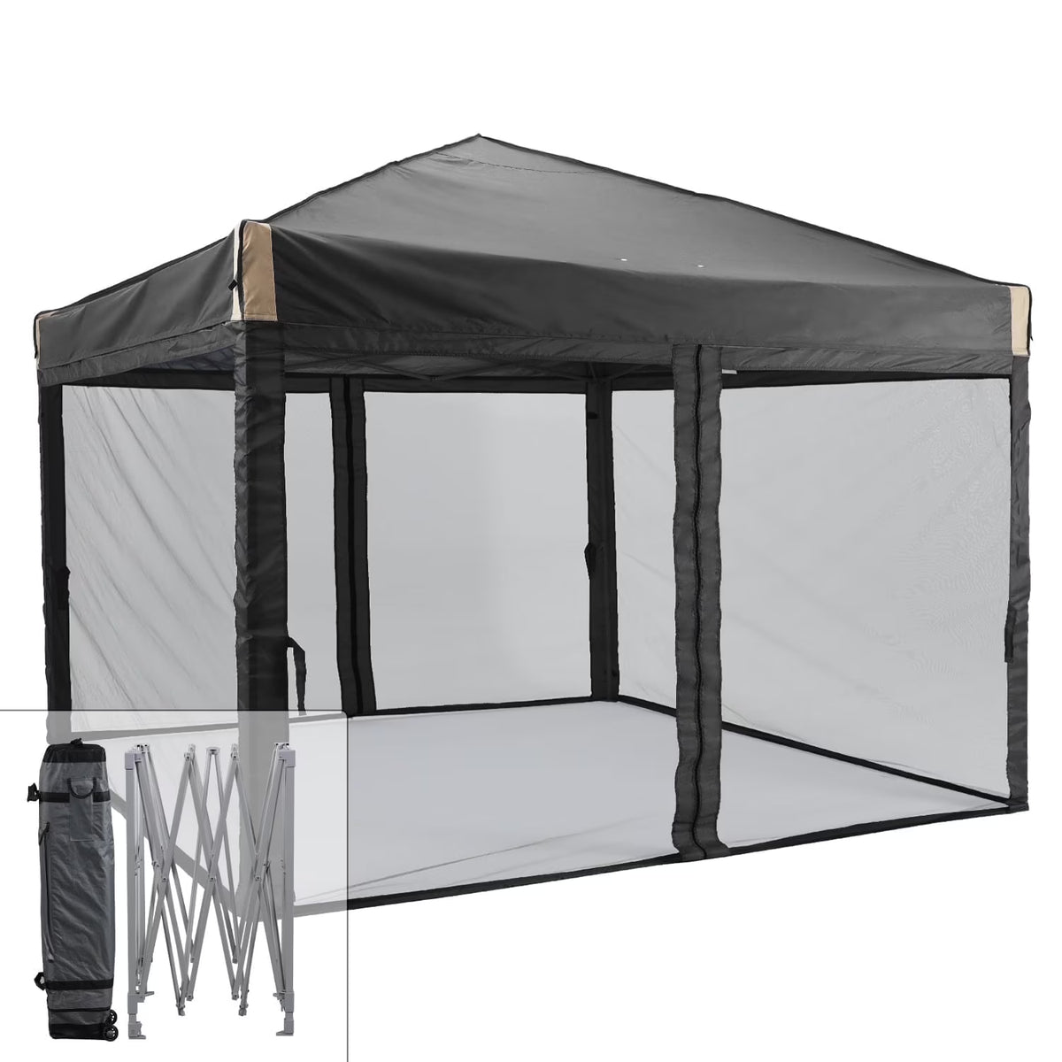 Nouveauté 2026 – Abri pliant Aoodor de 3,65 m x 3,65 m avec parois latérales en filet amovibles, tente d'extérieur portable et instantanée - Noir
