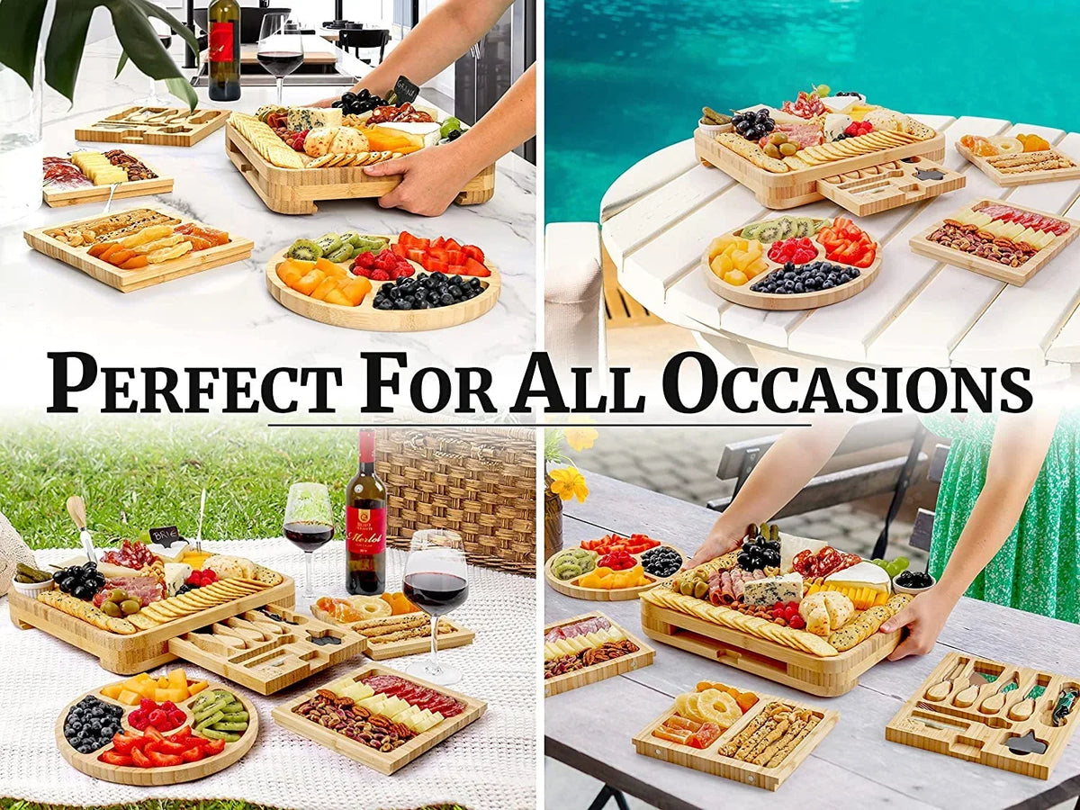 Nouveauté 2026 – Ensemble de planches à fromage et à charcuterie extra épaisses en bambou Zulay Kitchen - Coffret de luxe 15 pièces