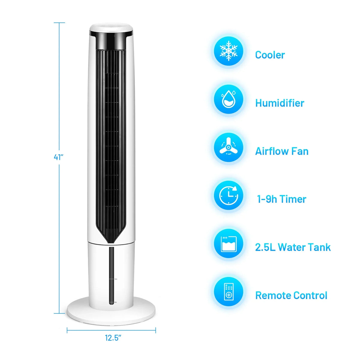 Nouveauté 2026 – Ventilateur tour Gymax 41'' 3 en 1 avec humidificateur et rafraîchisseur d'air par évaporation, télécommande incluse