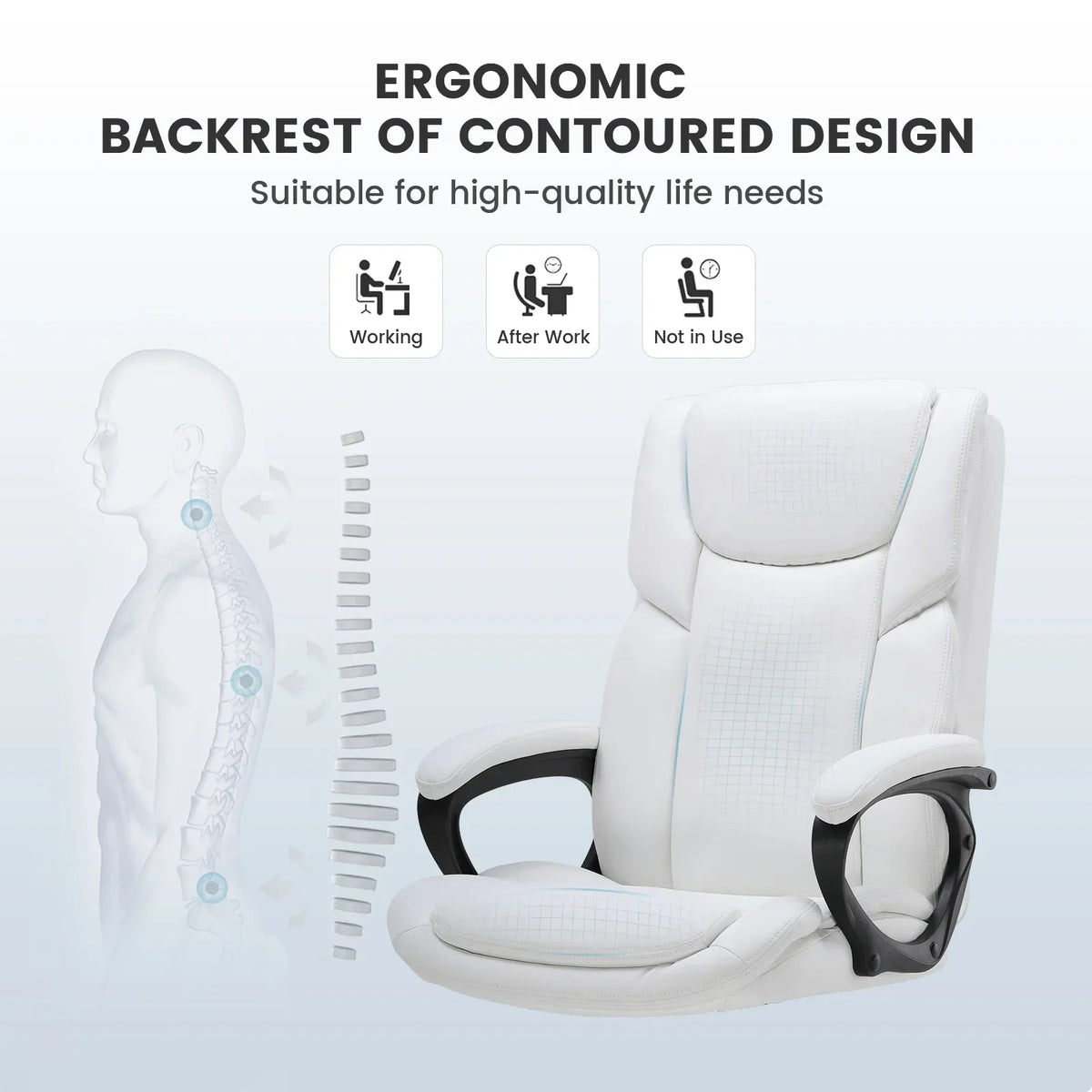 Nouveauté 2026 – Fauteuil de bureau ergonomique Mainstays Executive à dossier haut en cuir noir