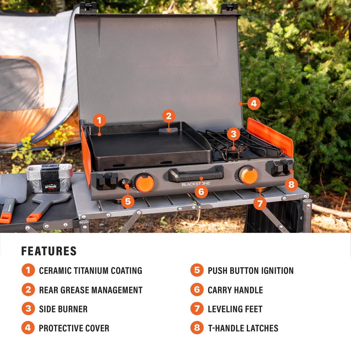 Nouveauté 2026 – Plaque de cuisson au propane Blackstone Adventure Ready 12" x 14" avec brûleur latéral
