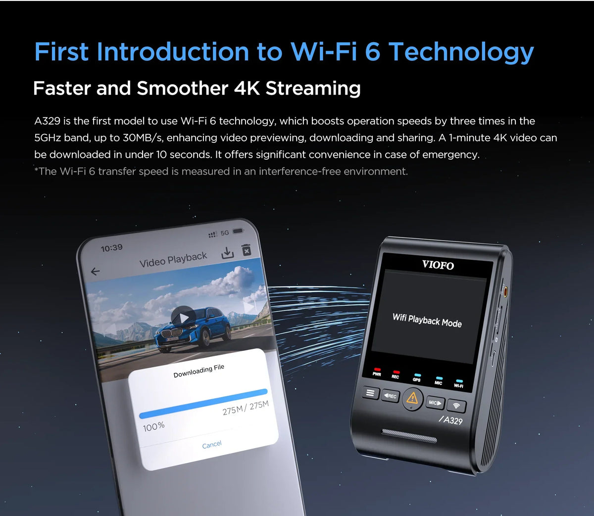 Nouveauté 2026 – VIOFO A329 2CH Première caméra embarquée 4K 60 ips à l'avant et 2K à l'arrière, Wi-Fi 6 HDR avec capteurs Sony STARVIS 2 et prise en charge du stockage SSD