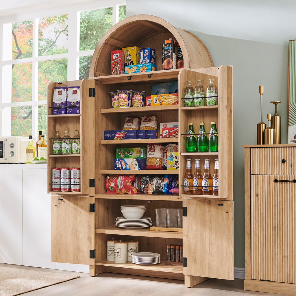 Nouveauté 2026 – Armoire de rangement de cuisine IFGET , 180 cm de haut, style arqué, avec étagères réglables, idéale pour la cuisine et la salle à manger