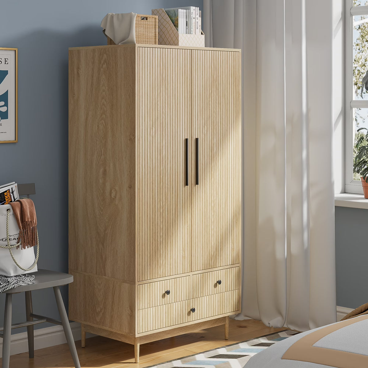 Nouveauté 2026 – Armoire-penderie Armoire , meuble de rangement avec tiroirs et penderie pour chambre à coucher, blanc