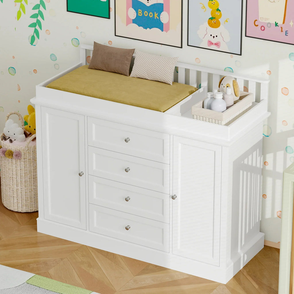 Nouveauté 2026 – Table à langer/commode pour chambre de bébé OXYLIFE , 114 cm (45 po), avec 4 tiroirs et une étagère, blanche