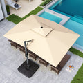 Nouveauté 2026 – Parasol d'extérieur Alpha Joy 12x9pi (3,66 x 2,74 m), grand modèle rectangulaire déporté à double structure, rotation à 360°, beige