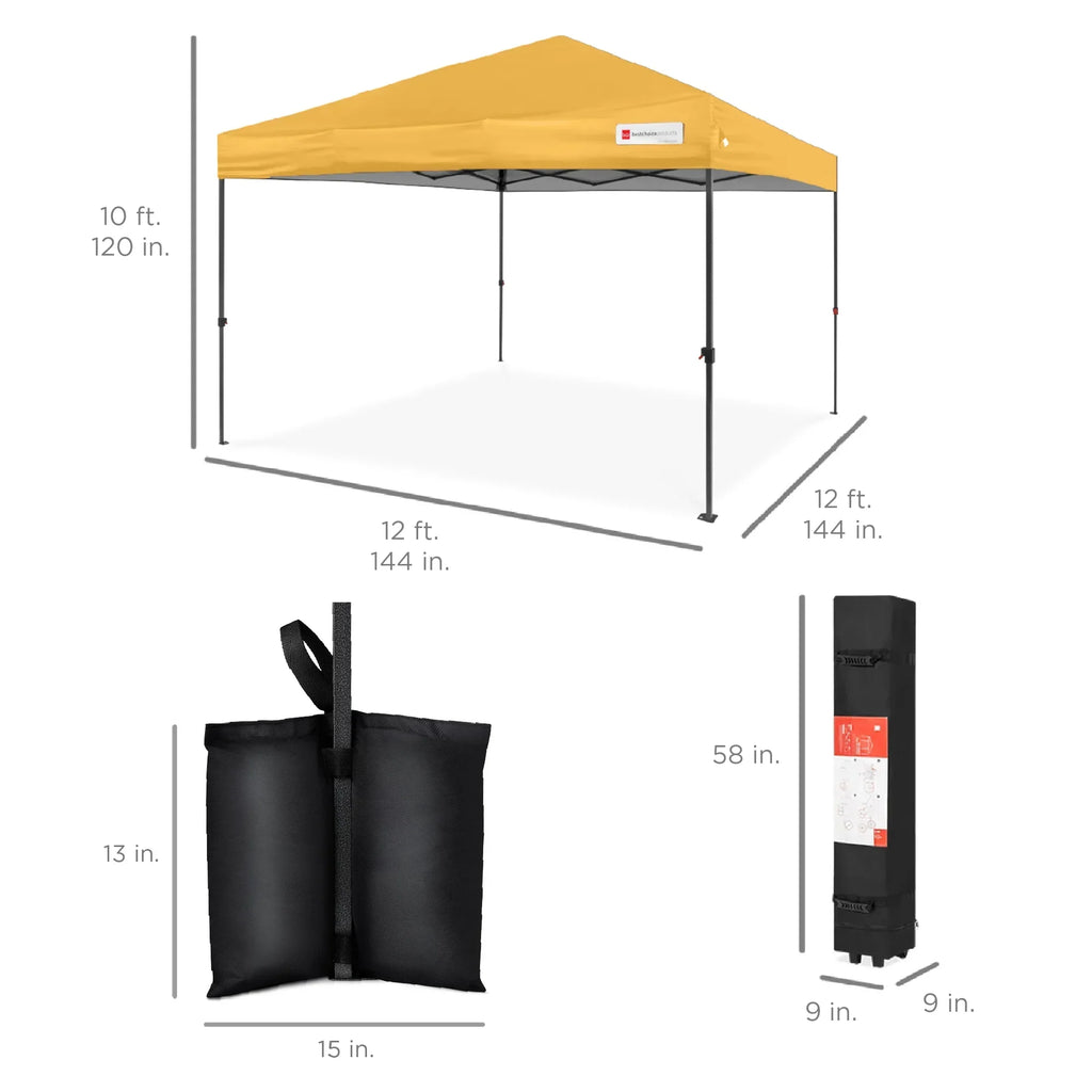 Nouveauté 2026 – Best Choice Products 3,66 m x 3,66 m - Abri pliant facile à monter avec installation en un clic, sac à roulettes et 4 sacs de lestage - Bleu marine