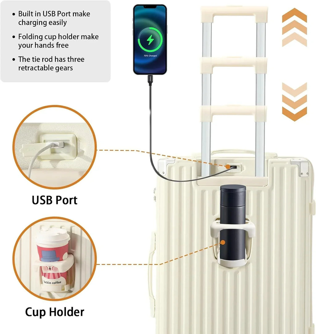 Nouveauté 2026 – Valise cabine 20 de 51 cm (20 pouces) avec porte-gobelet et port USB, approuvée par les compagnies aériennes et verrouillable TSA, légère, en polycarbonate, avec roulettes pivotantes à 360°