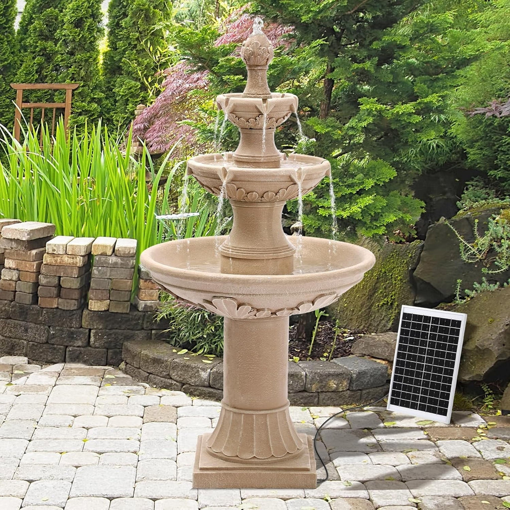 Nouveauté 2026 – Fontaine solaire italienne Magic Union - Décoration de jardin extérieur - Fontaine et cascade de 123 cm de haut, grande fontaine à bulles en résine à poser au sol pour l'intérieur, avec pompe, idéale pour terrasse et jardin