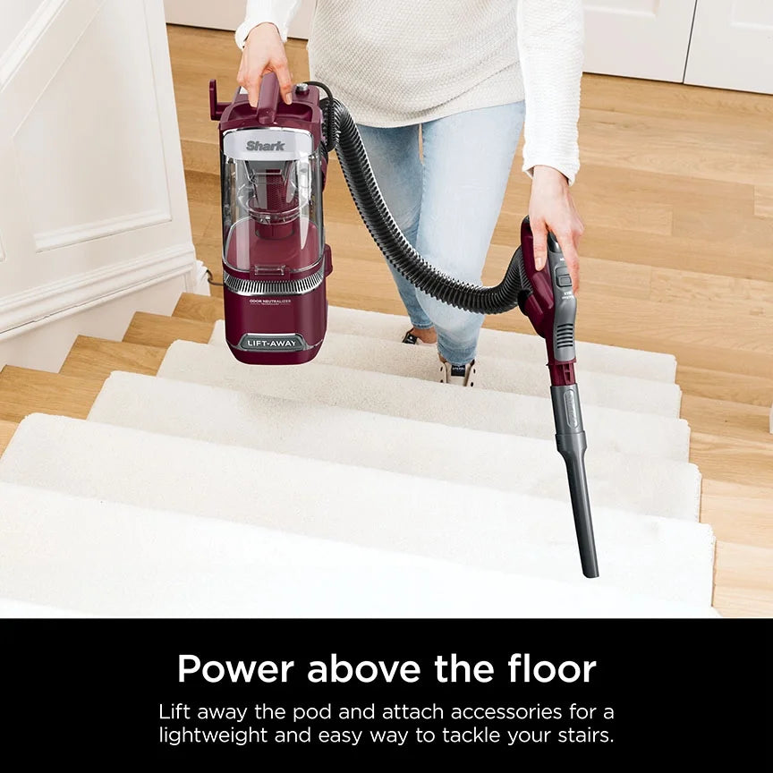 Nouveauté 2026 – Aspirateur vertical filaire Shark Detect Lift-Away ADV avec technologie PowerFins Detect, brosse autonettoyante et neutralisateur d'odeurs, LA492, bordeaux