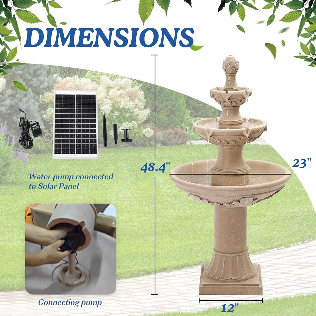 Nouveauté 2026 – Fontaine solaire italienne Magic Union - Décoration de jardin extérieur - Fontaine et cascade de 123 cm de haut, grande fontaine à bulles en résine à poser au sol pour l'intérieur, avec pompe, idéale pour terrasse et jardin