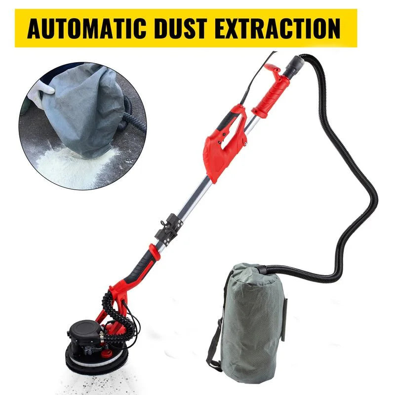 Nouveauté 2026 – Ponceuse à plaques de plâtre Drywall , 850 W, électrique, avec éclairage LED et sac d'aspiration, vitesse variable 800-1750 tr/min, pliable, avec poignée télescopique