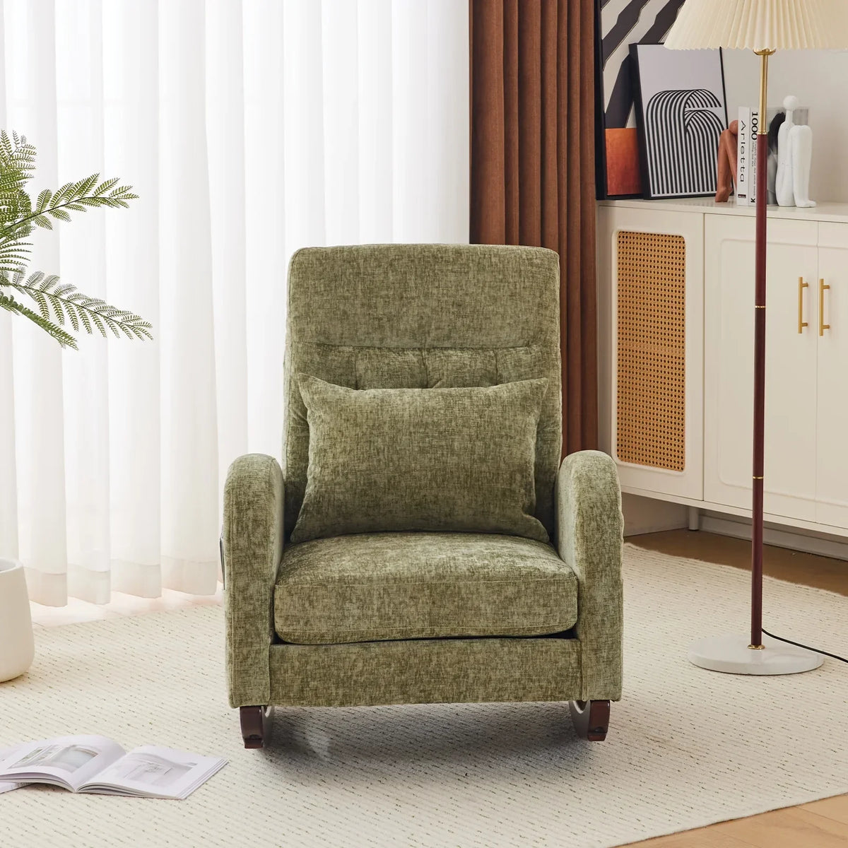 Nouveauté 2026 – Fauteuil à bascule Ktaxon , fauteuil de lecture inclinable, confortable, revêtu de velours peluche, canapé à bascule une place, beige, idéal pour le salon, la chambre d'enfant ou la chambre à coucher