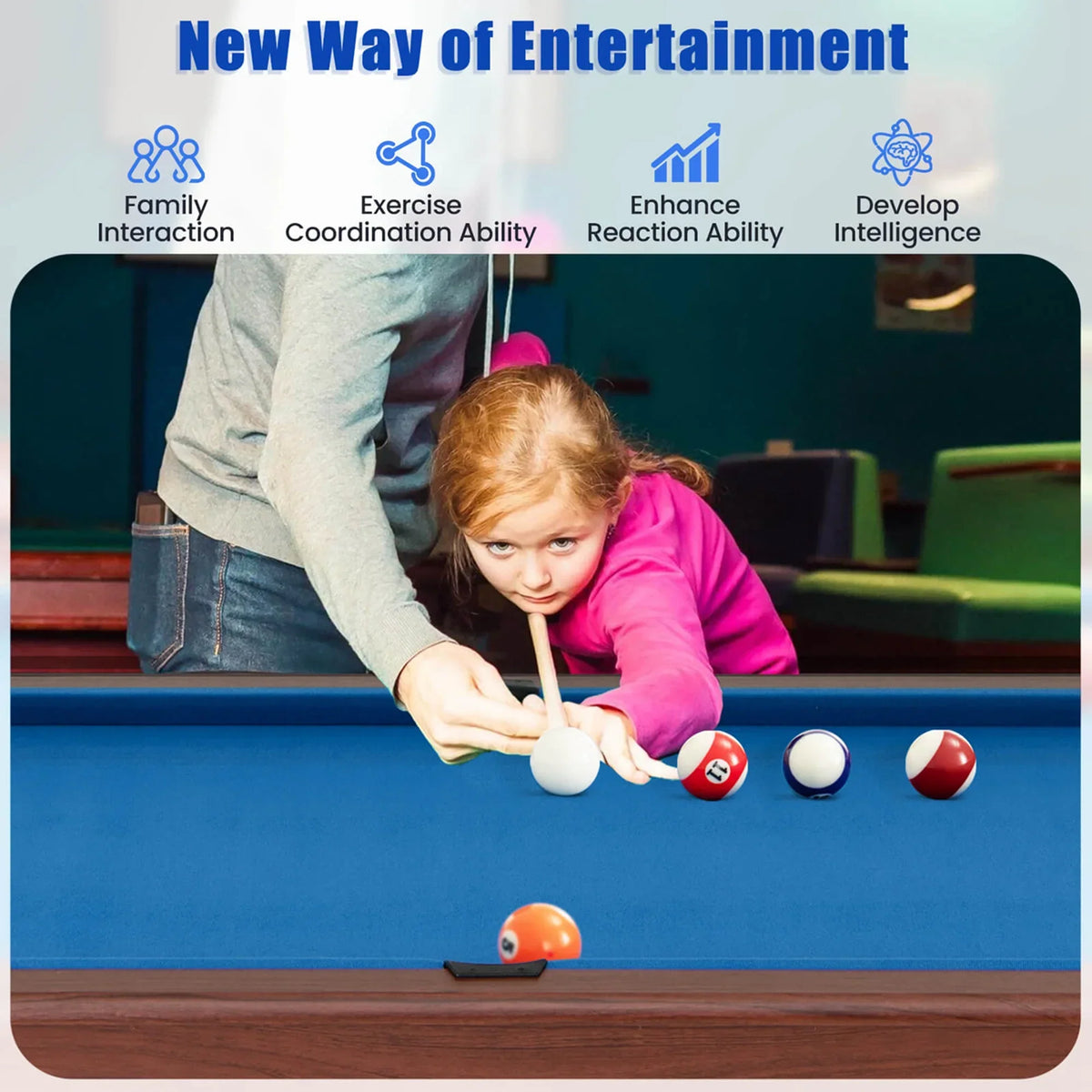 Nouveauté 2026 – Table de billard Costway 48" (122 cm) pour enfants et adultes avec jeu complet de boules, 2 queues de billard et 2 craies vertes
