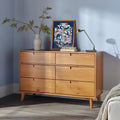 Nouveauté 2026 – Commode Walker Edison Sonoma 6 tiroirs en bois massif couleur caramel
