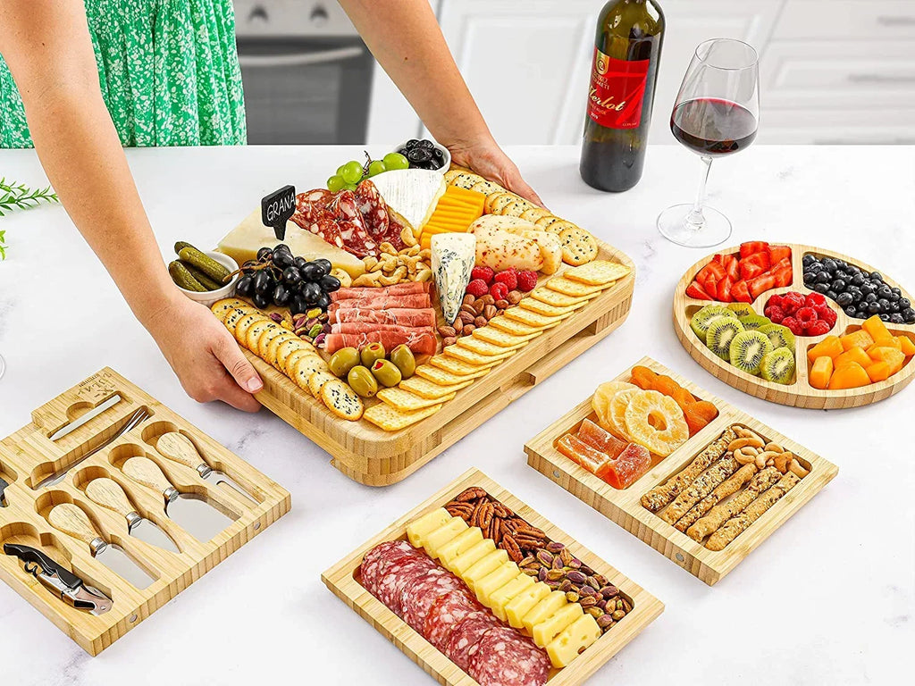 Nouveauté 2026 – Ensemble de planches à fromage et à charcuterie extra épaisses en bambou Zulay Kitchen - Coffret de luxe 15 pièces