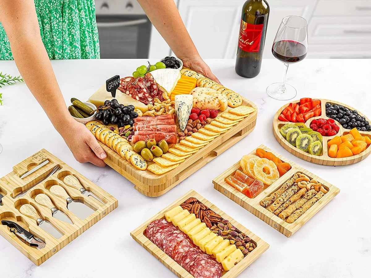 Nouveauté 2026 – Ensemble de planches à fromage et à charcuterie extra épaisses en bambou Zulay Kitchen - Coffret de luxe 15 pièces
