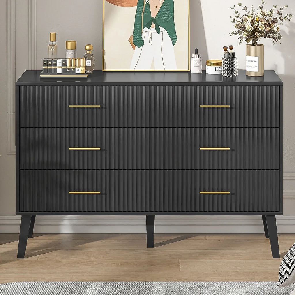 Nouveauté 2026 – Commode à 6 tiroirs Fluted , commode moderne large, commode double à 6 tiroirs