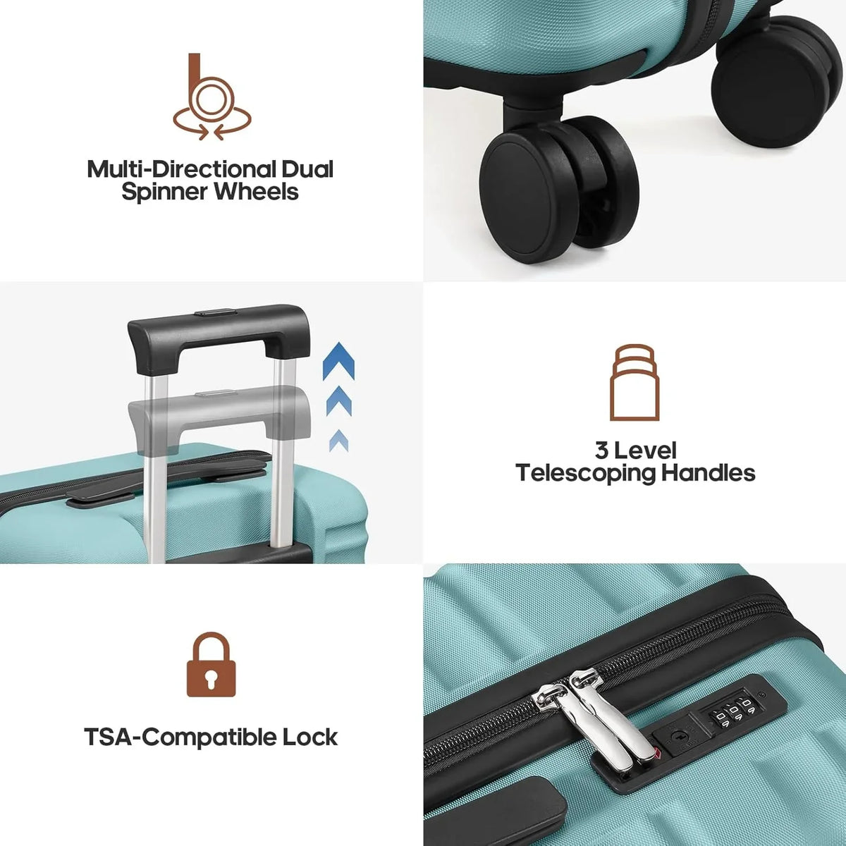 Nouveauté 2026 – Ensemble de bagages MIUSSE , 3 pièces : valise cabine 20 pouces à roulettes, coque rigide 100 % PC avec serrure TSA, conforme aux normes des compagnies aériennes, avec sac à dos de voyage pour hommes et femmes