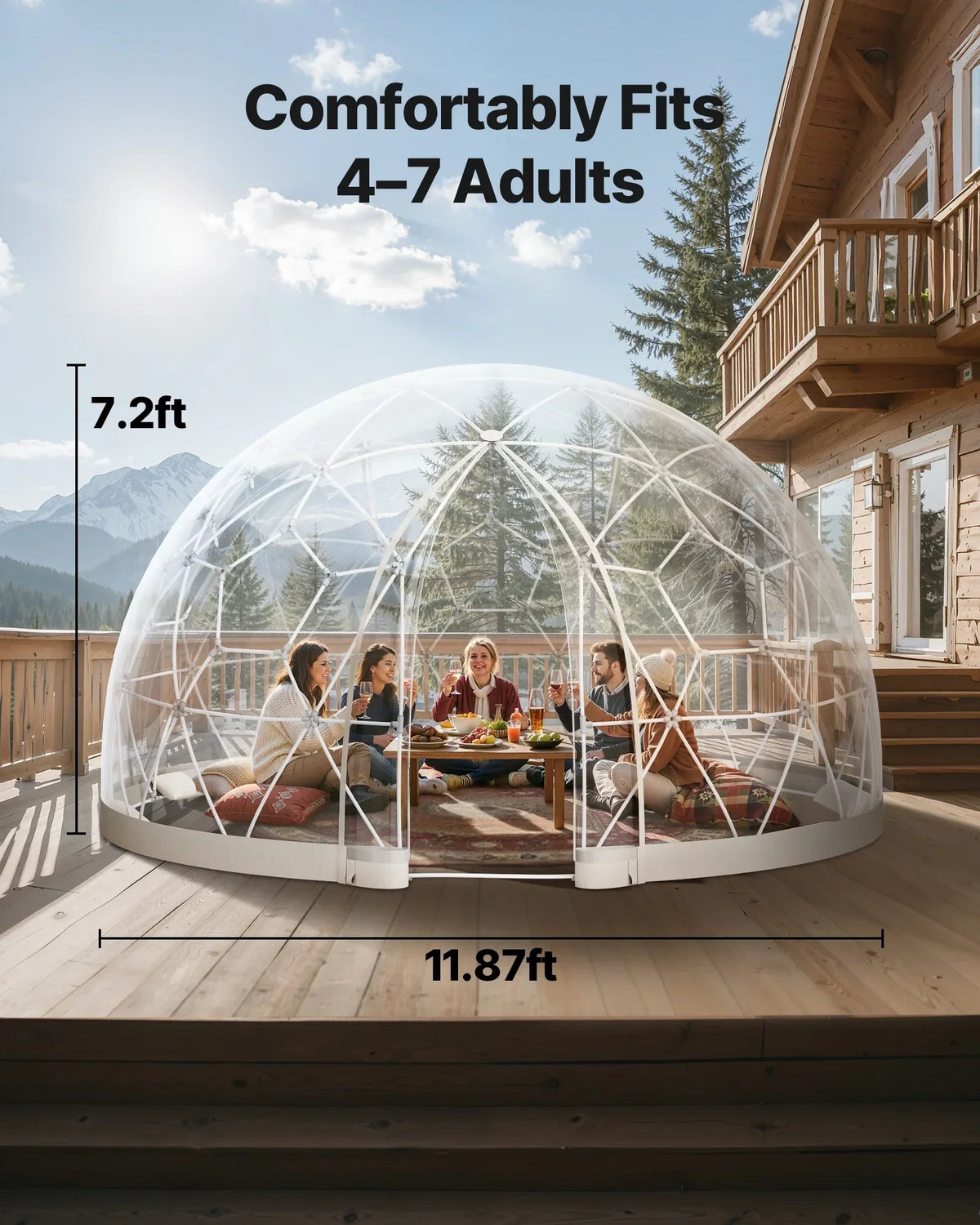 Nouveauté 2026 – Tente dôme de jardin VEVOR , 3,66 x 2,20 m, tente bulle transparente d'extérieur pour 4 à 7 personnes, serre géodésique résistante aux intempéries avec fenêtre, tentes igloo en PVC pour jardin, terrasse, camping, fêtes et mariages