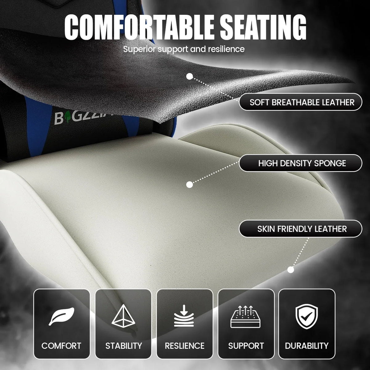 Nouveauté 2026 – Chaise de jeu Bigzzia , chaise de bureau ergonomique avec appui-tête et soutien lombaire réglables en hauteur, pour adultes et adolescents, noir et blanc