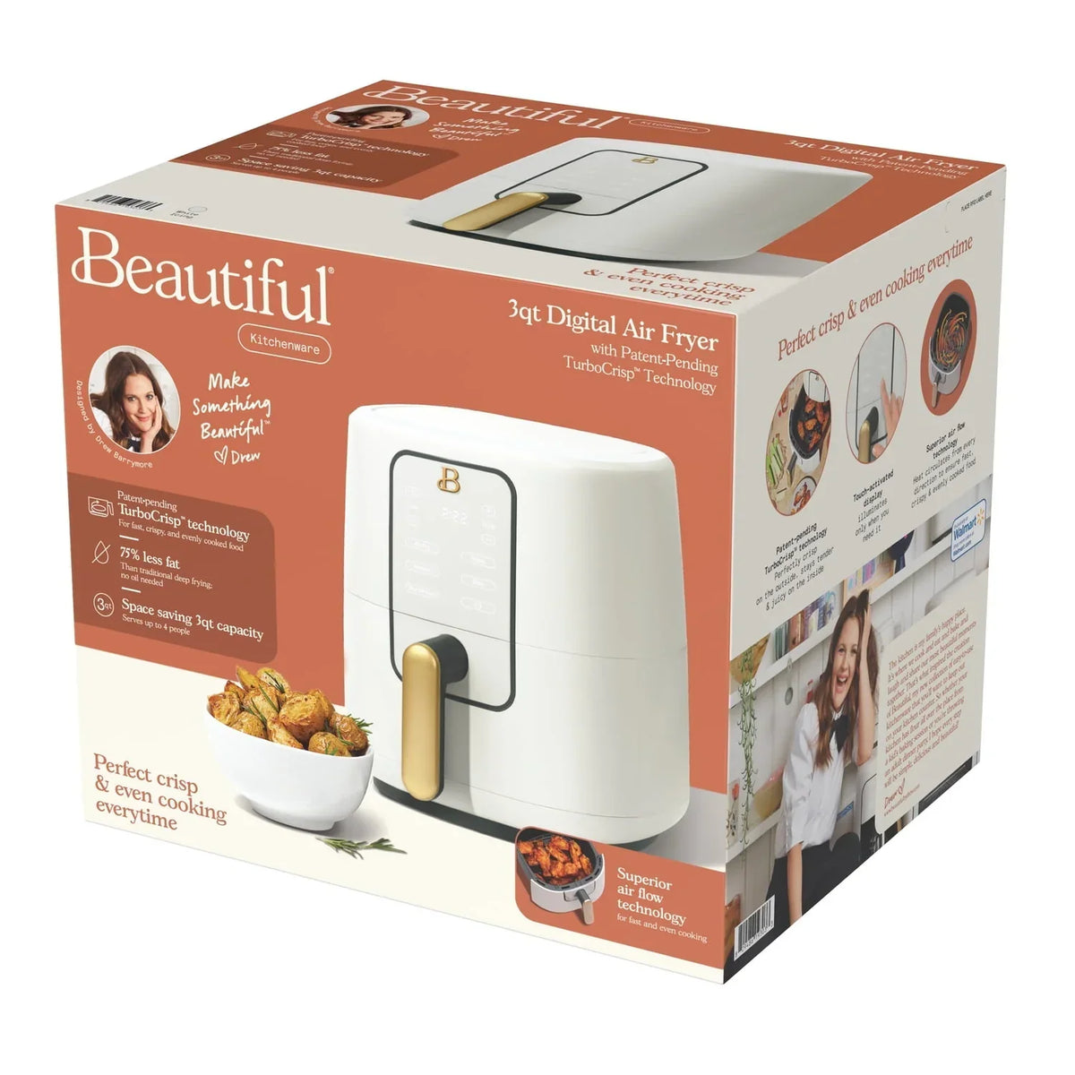 Nouveauté 2026 – Friteuse à air 3 pintes Beautiful avec technologie TurboCrisp, glaçage blanc par Drew Barrymore