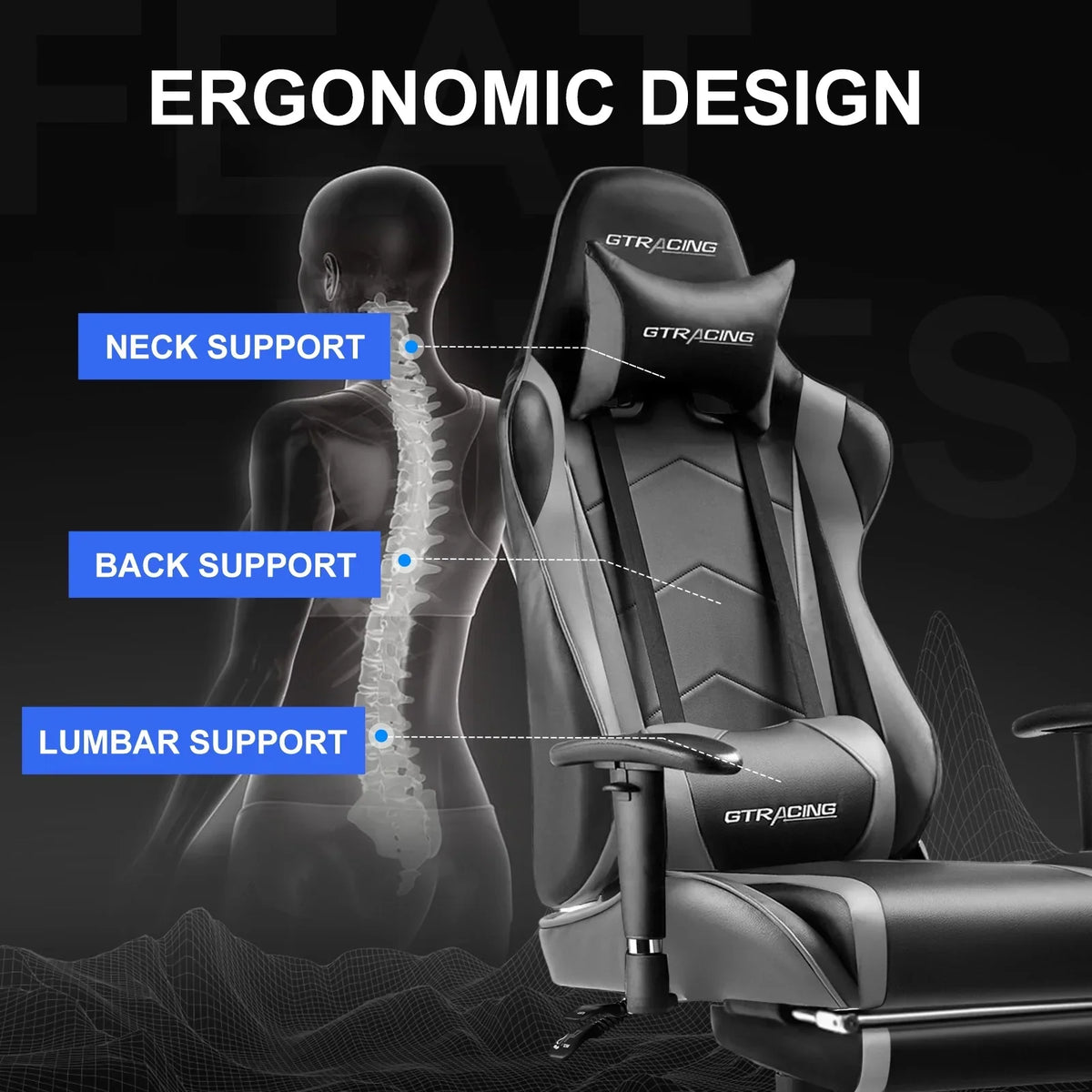 Nouveauté 2026 – Chaise de jeu GTRACING , chaise de bureau ergonomique avec soutien lombaire, revêtement en cuir PU, repose-pieds et appui-tête réglable, rouge