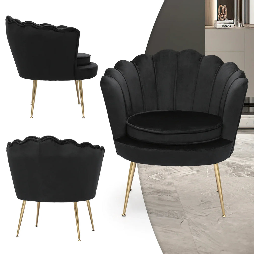 Nouveauté 2026 – Ensemble de 2 fauteuils d'appoint MoNiBloom , capitonnés en velours, avec coussin et repose-pieds. Fauteuil moderne rembourré, assise capitonnée et pieds en métal doré, idéal pour le salon. Couleur : noir