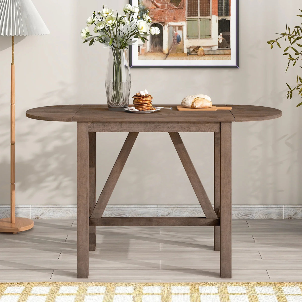 Nouveauté 2026 – Ensemble de salle à manger pliant 3 pièces en bois Harper & Bright Designs : table à abattants et 2 chaises de bar rembourrées, idéal pour les petits espaces, marron