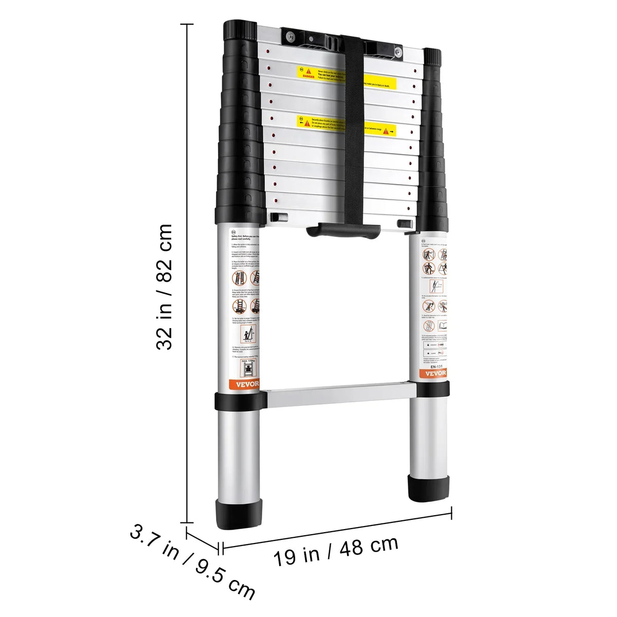 Nouveauté 2026 – Échelle télescopique BENTISM de 3,8 m (12,5 pi), échelle pliable en aluminium avec rétraction par simple pression d'un bouton, capacité de 170 kg (375 lb), certifiée ANSI | Portable pour la maison, le VR et le grenier