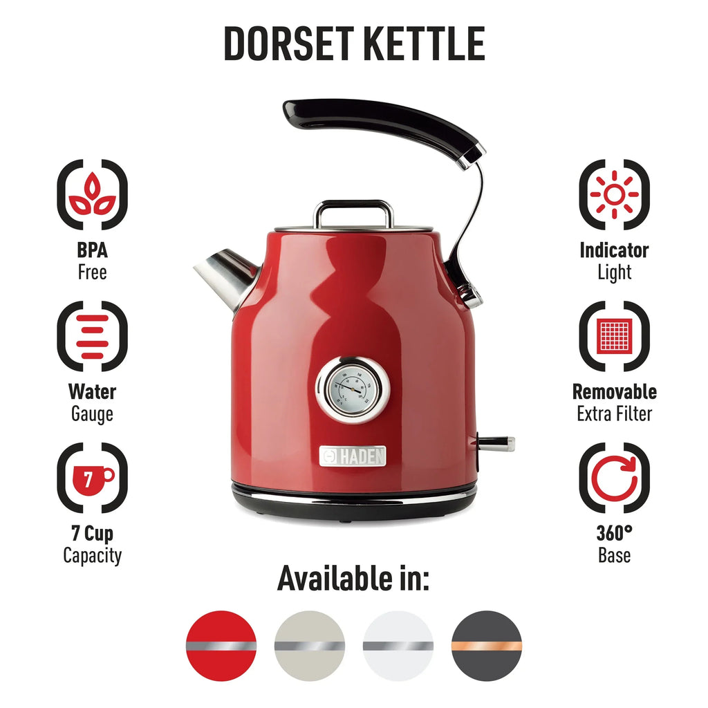 Nouveauté 2026 – Bouilloire électrique Haden Dorset 1,7 litre avec socle, mastic et chrome