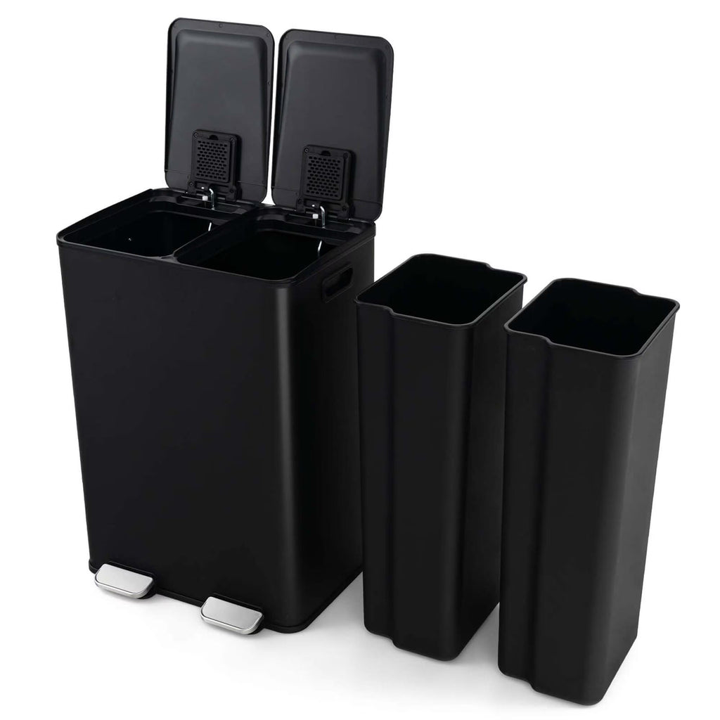 Nouveauté 2026 – Poubelle à pédale double marche Costway 16 gallons (60 litres) argentée, en acier inoxydable
