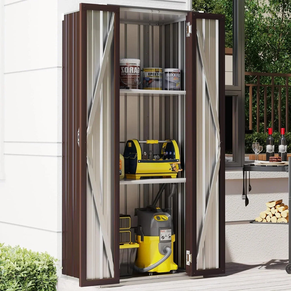 Nouveauté 2026 – Armoire de rangement extérieure AECOJOY pour jardin et terrasse, un meuble de rangement en métal avec portes et étagères, de couleur grise