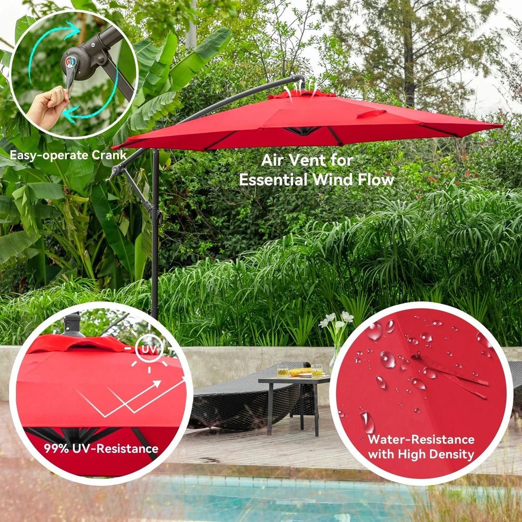 Nouveauté 2026 – Parasol déporté suspendu JUSTLET de 3 m (10 pi) robuste avec base en 4 pièces incluse, beige