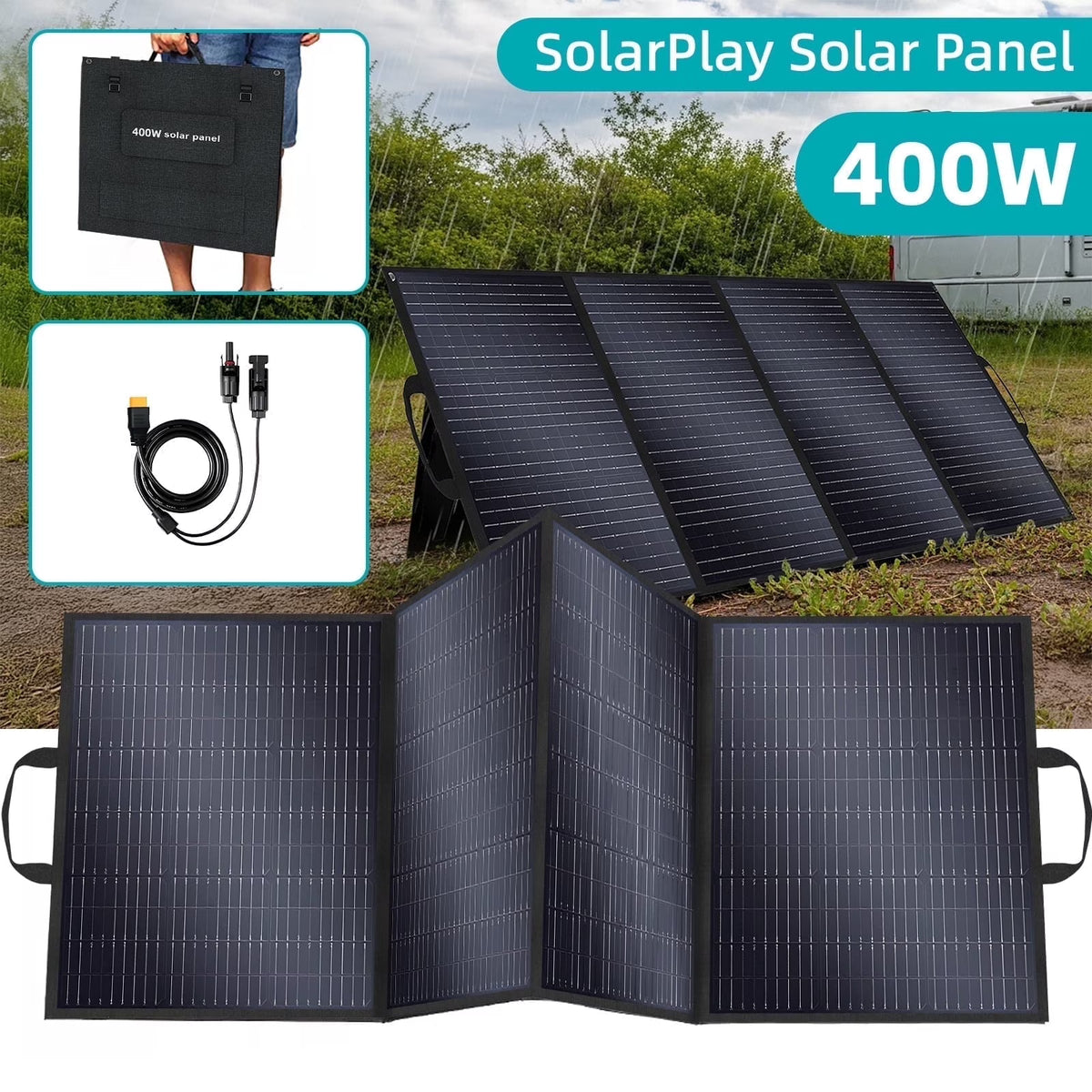 Nouveauté 2026 – Générateur solaire Solarplay 2400 W (4800 W en crête), avec panneau solaire de 400 W et batterie LiFePO4 portable de 2160 Wh, idéal pour le camping, la maison et les véhicules de secours